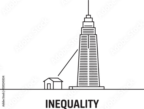 Inequality Between Rich and Poor City Skyscraper and Small House