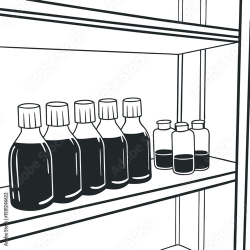 Amber Glass Bottles with White Caps Vector Laboratory Shelf
