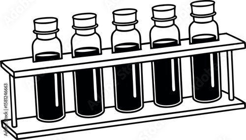 Vector Illustration of Amber Glass Bottles with Lab Shelf Scene