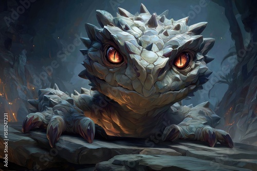 Close-up of a stylized, fantastical lizard creature.