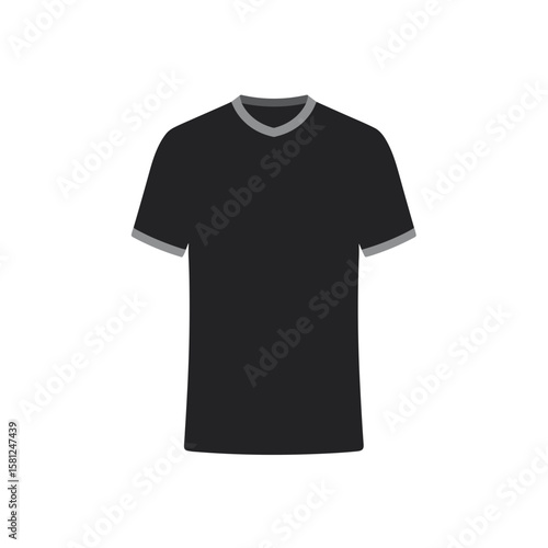 Black t-shirt with gray trim. Casual and comfortable top for everyday wear or sports activities.