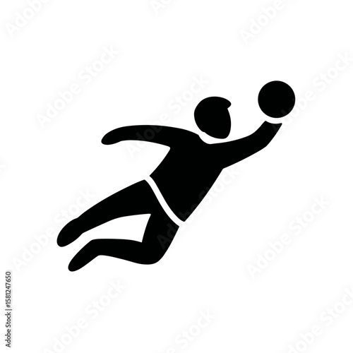 Silhouette of a person diving to catch a ball, showcasing athleticism and action, vector.