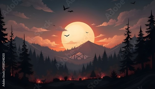 A picturesque forest setting showcasing trees with a quaint house peeking through in the background.