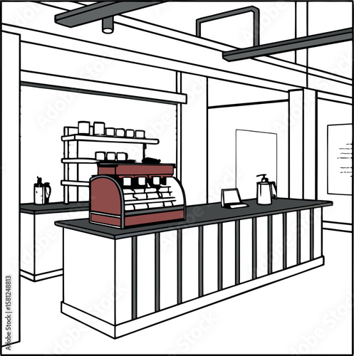 Coffee Bar Vector with Modern Podium and Brewing Equipment