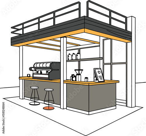 Metal Podium Coffee Bar Vector with Coffee Machine Artwork