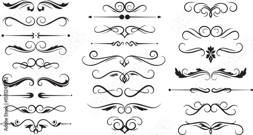 Swirl Silhouette Set in Black and White – Decorative Starting and Ending Line Flourish Vectors