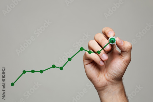 Visualizing Progress A Hand Drawing a Rising Line Graph with a Green Marker Illustrating Business Growth and Positive Trends on a Gray Background