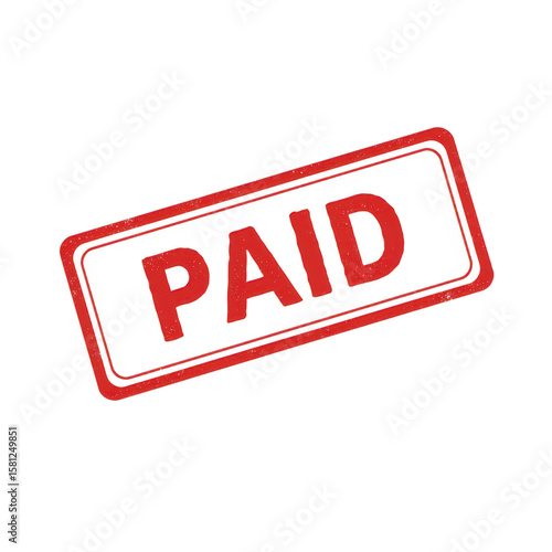 Red rectangular stamp with the word paid in bold red letters isolated on transparent background