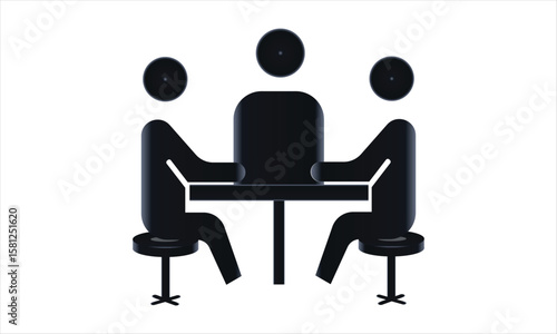 Three people sitting around a round table for a business meeting or group discussion, teamwork concep