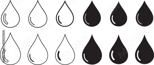 Collection of black and white water drop icons isolated on white background isolated on transparent background silhouette