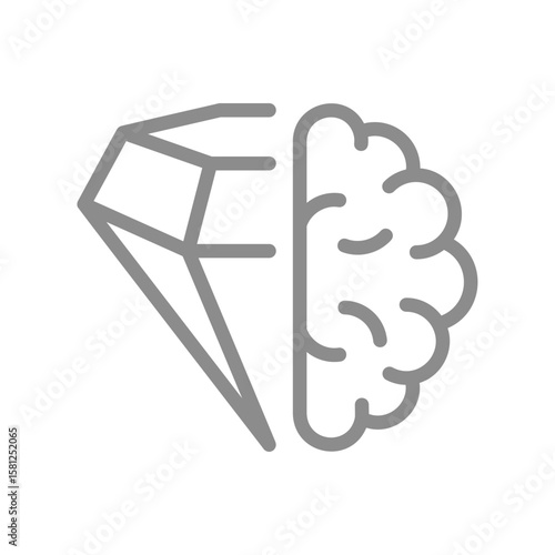 Diamond with a brain line icon. Smart value, intellectual wealth, or creative brilliance symbol. Vector illustration