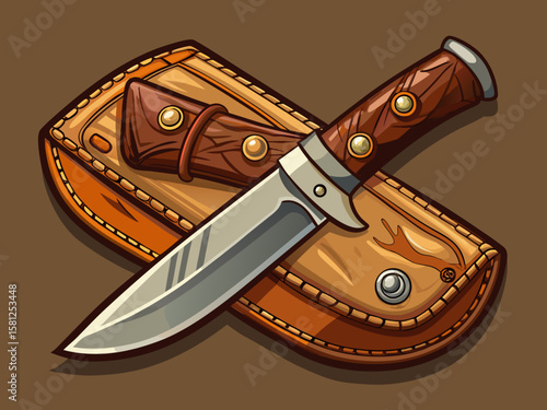 vector of A folding knife with sheath and leather case.
