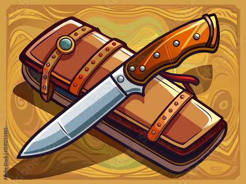 vector of A folding knife with sheath and leather case.