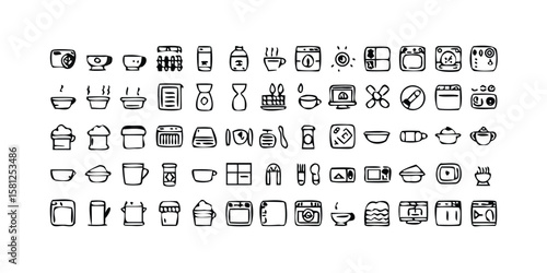 Extensive 95 Piece Oven Cooking Mode Line Icon Set for Culinary Design Projects Featuring a Variety of Kitchen and Baking Icons on transparent background comprehensive