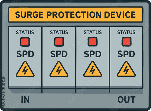 Flat vector surge protection device panel for substation, modular units, isolated on white