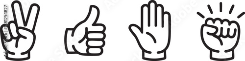 Collection of four hand gesture icons in a simple outline silhouette style