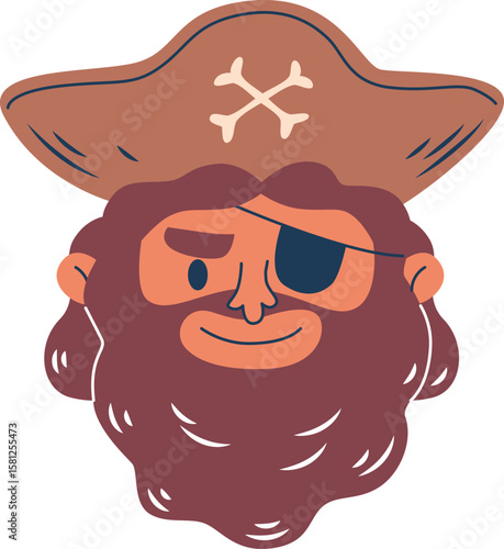Smiling cruel pirate portrait vector illustration