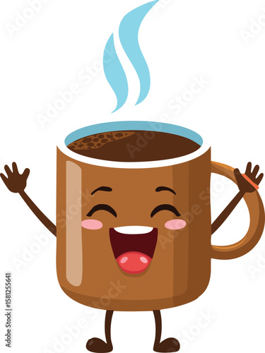 Yawning Coffee Mug Character Stretching in the Morning
