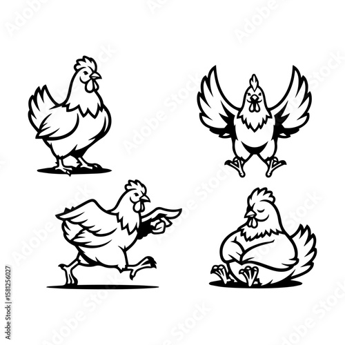 "Hen Silhouette Set – Farm Chicken Vector Icons and Poultry Illustrations"

