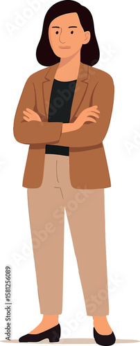 Flat vector woman in business casual outfit with neutral background and confident expression, isolated on white