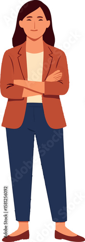 Flat vector woman in business casual outfit with neutral background and confident expression, isolated on white