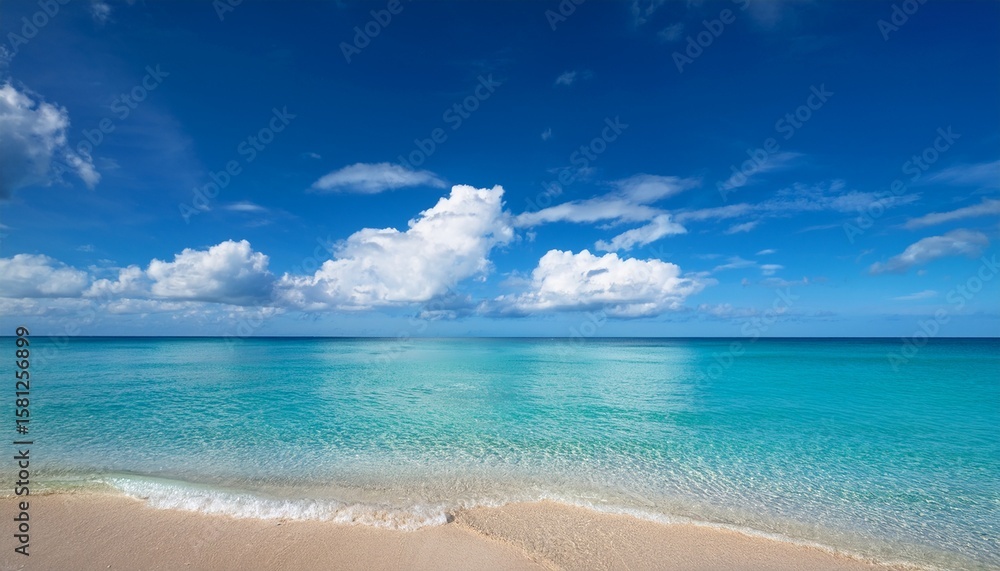 Fototapeta premium tropical beach with calm waters and picturesque clouds under a bright blue sky