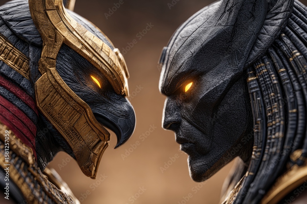 Obraz premium Two ancient deities in profile view.