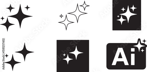 Collection of sparkling star icons and adobe illustrator logo isolated on white background isolated on transparent background silhouette