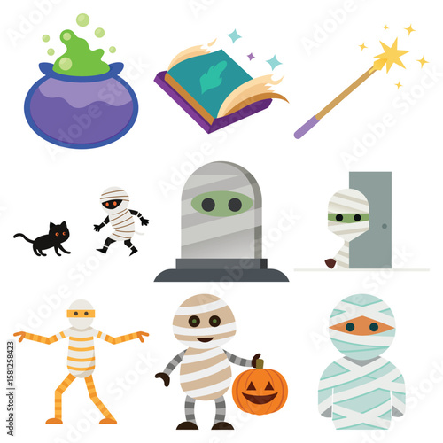 Cute halloween characters and magical items collection