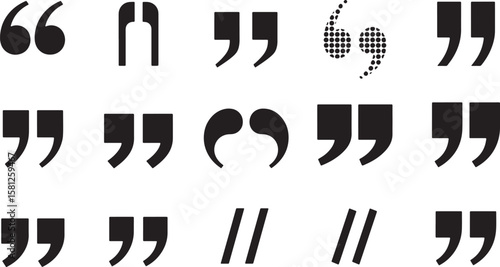 Collection of various quotation mark styles and punctuation symbols isolated on white background isolated on transparent background silhouette