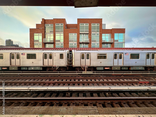 Photography Elevated Subway Train and Apartment Building (Queens, New York, USA )