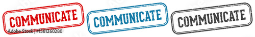 communicate stamp. communicate rectangular stamp set isolated on white background