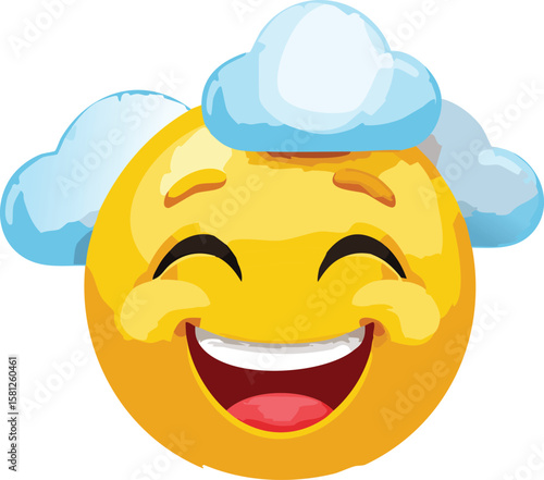 Dreamy Emoji Face with Clouds Floating Around Head Illustration