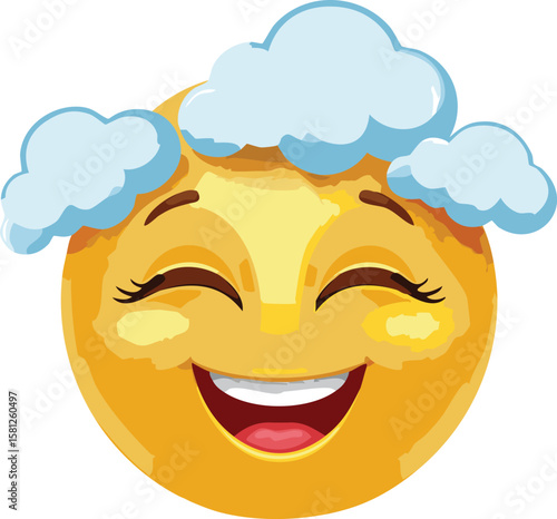 Dreamy Emoji Face with Clouds Floating Around Head Illustration