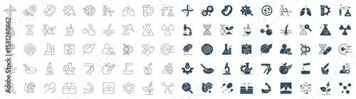 Biotechnology Icon Set - Biology, Bioengineering, Science, Research, Genetics, and Medicine Illustrations vector in Line and Glyph Styles