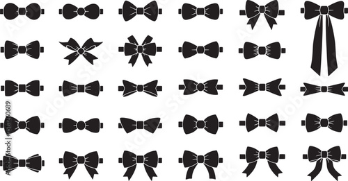 Collection of various black bow tie silhouettes isolated on white background isolated on transparent background