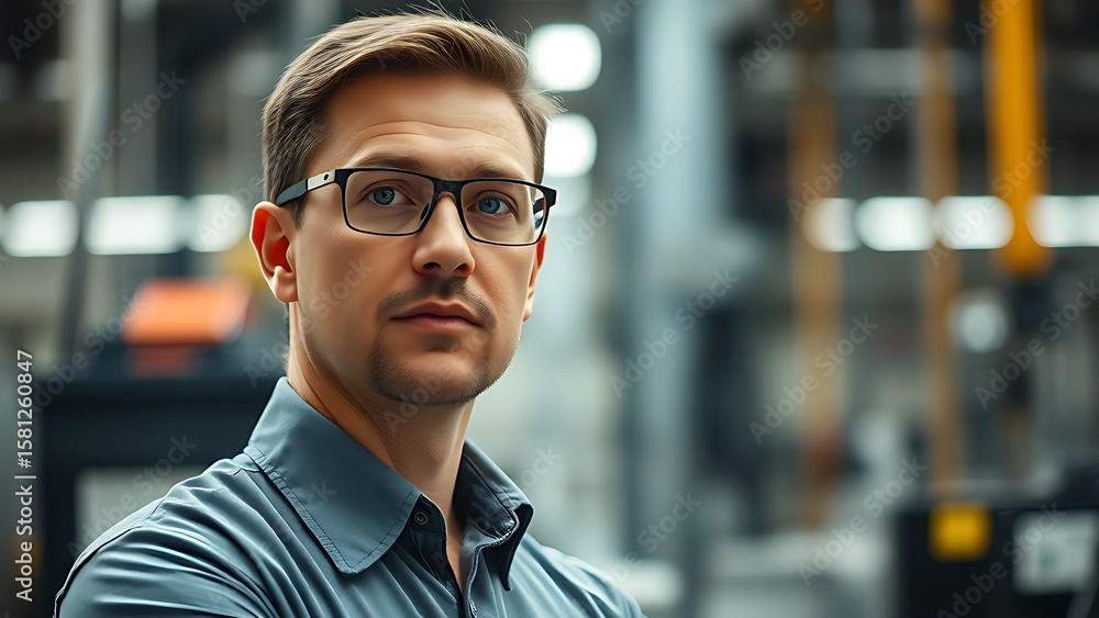 Fototapeta premium Technical specialist in a modern environment with soft industrial lighting.