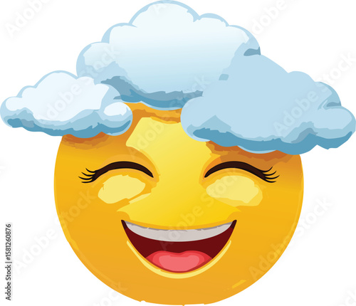 Dreamy Emoji Face with Clouds Floating Around Head Illustration