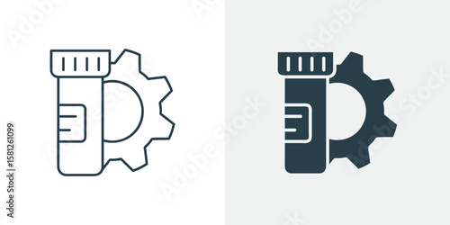 Biotech Research Icon Vector - Lab Vial and Gear with Scientific Process Outline and Solid Illustration