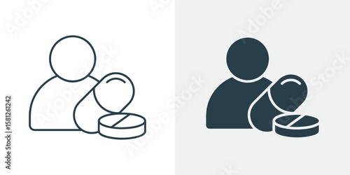 Drug Administration Icon Vector - Patient Medication, Pharmacy Symbol, Medical Treatment and Healthcare Pill Outline and Solid Illustration
