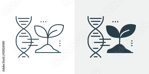 Genetic Plant Growth Icon Vector - DNA Biotechnology and Agriculture Symbol Outline and Solid Illustration