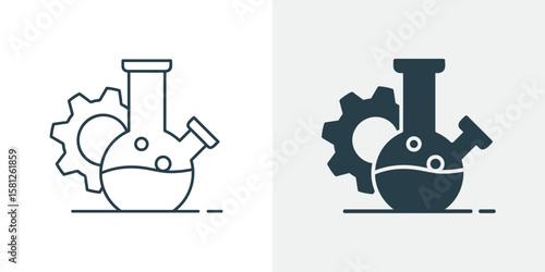 Chemical Flask and Gear Icon Vector - Science, Engineering and Laboratory Equipment outline and solid illustration
