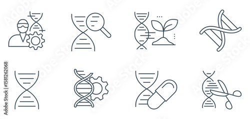 Genetic Engineering and Biotechnology Line Icon Set