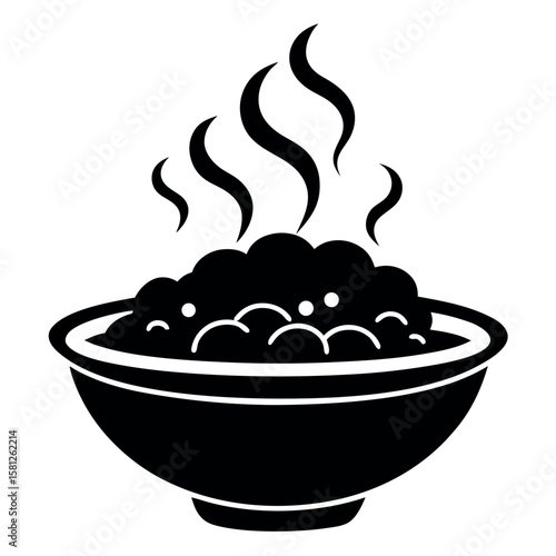 Simple Bowl of Food with Steam Rising – Warm Meal, Comfort Food, and Nourishment Concept in Minimalist Vector Design