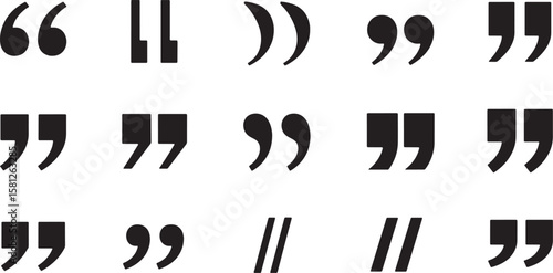 Collection of various quotation mark symbols isolated on white background isolated on transparent background silhouette