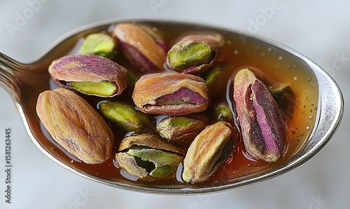 Close up Top View of Sweetened Nuts on a Spoon