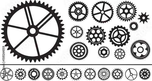 Black Gear Silhouette Set – Mechanical Cogwheel Vector Collection