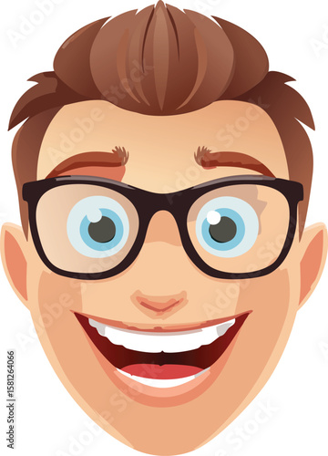 Nerd Emoji Face with Big Glasses and Buck Teeth Illustration