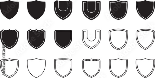 Collection of diverse shield emblems and badges isolated on white background isolated on transparent background silhouette