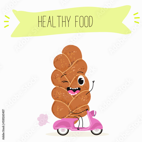 Baked food funny characters, hand drawn vector illustration.
